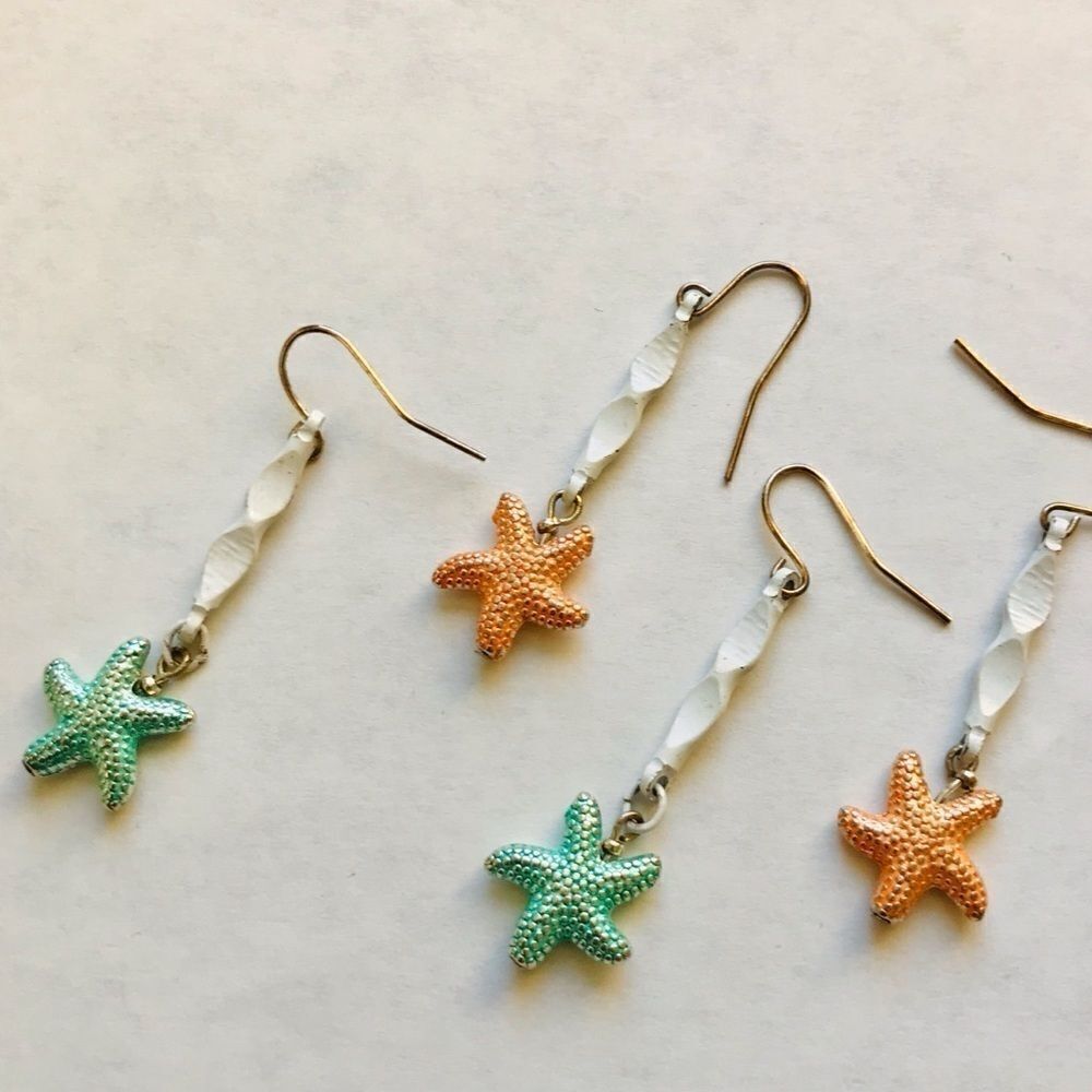 Vintage Starfish Dangle Earrings Pastel Orange NWT - Picture 9 of 10